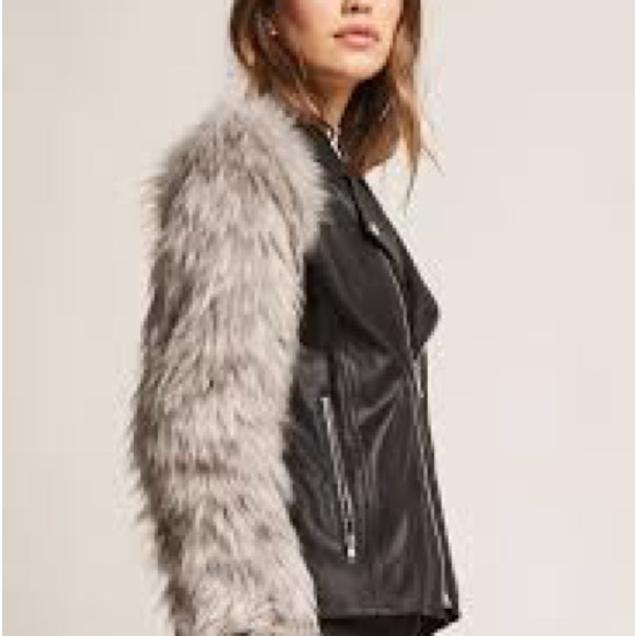 NWT: GOLDIE Black & Grey Faux Fur/Leather Sleeve Jacket - Picture 11 of 11